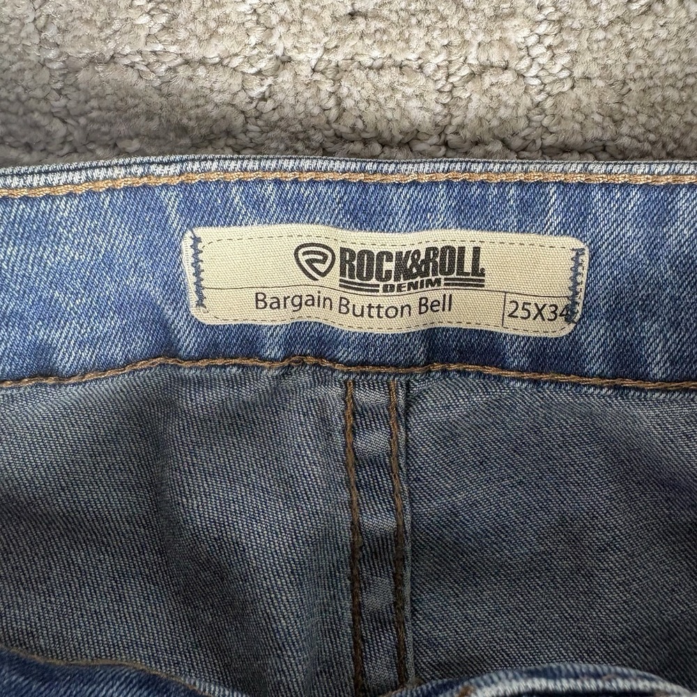 Rock & Roll Bell Bottoms Sz 25x34 Bargain Button Bell Raw Hem 70s Festival Light - Picture 2 of 10